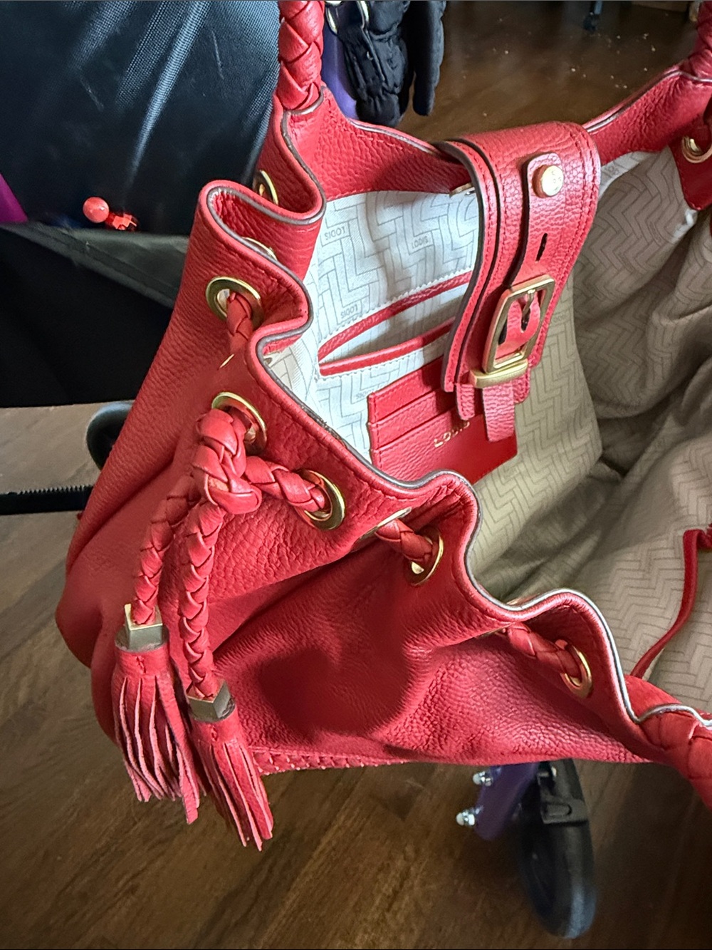Lodis Red Braided-Trim Shoulder Bag - Picture 5 of 6